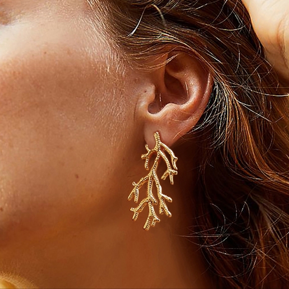 Anthropologie Jewelry 14k Gold Plated Coral Branch Hypoallergenic